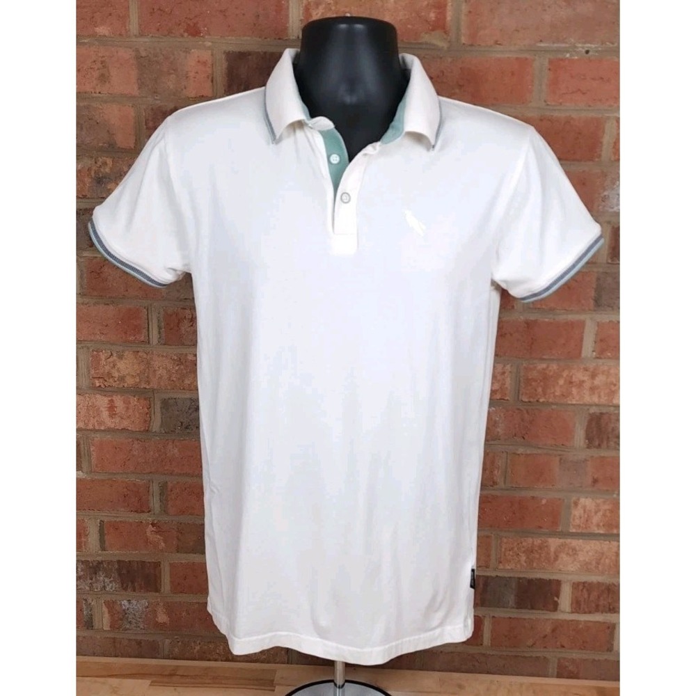 Stone Falcon Mens Small White Golf Tipped Polo Shirt Short‎ Sleeve